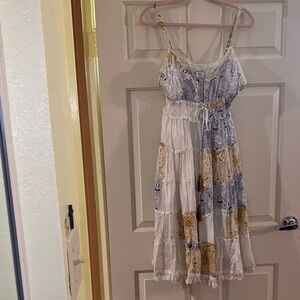 NWOT Ananta Elegant White and Gold Midi Bohemian Dress, Size L/XL